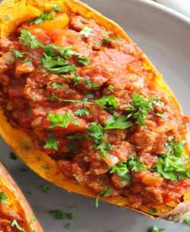 Chili Stuffed Sweet Potatoes