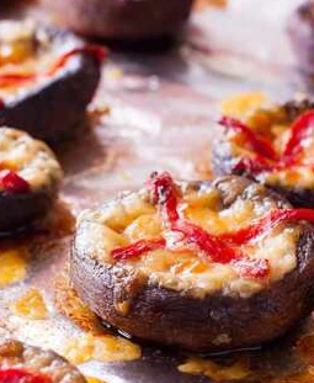 Stuffed Mushrooms With Roasted Red Peppers And Manchego Cheese