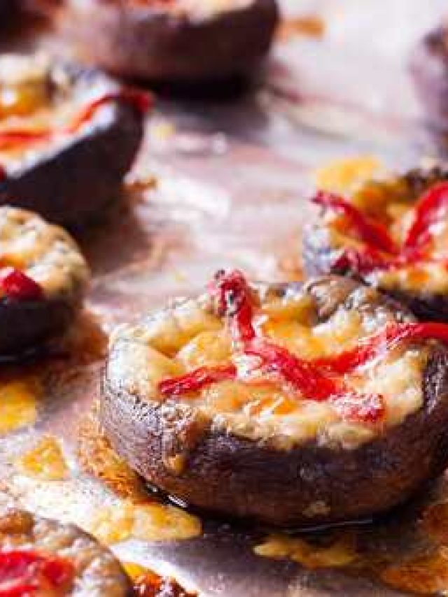 Stuffed Mushrooms With Roasted Red Peppers And Manchego Cheese